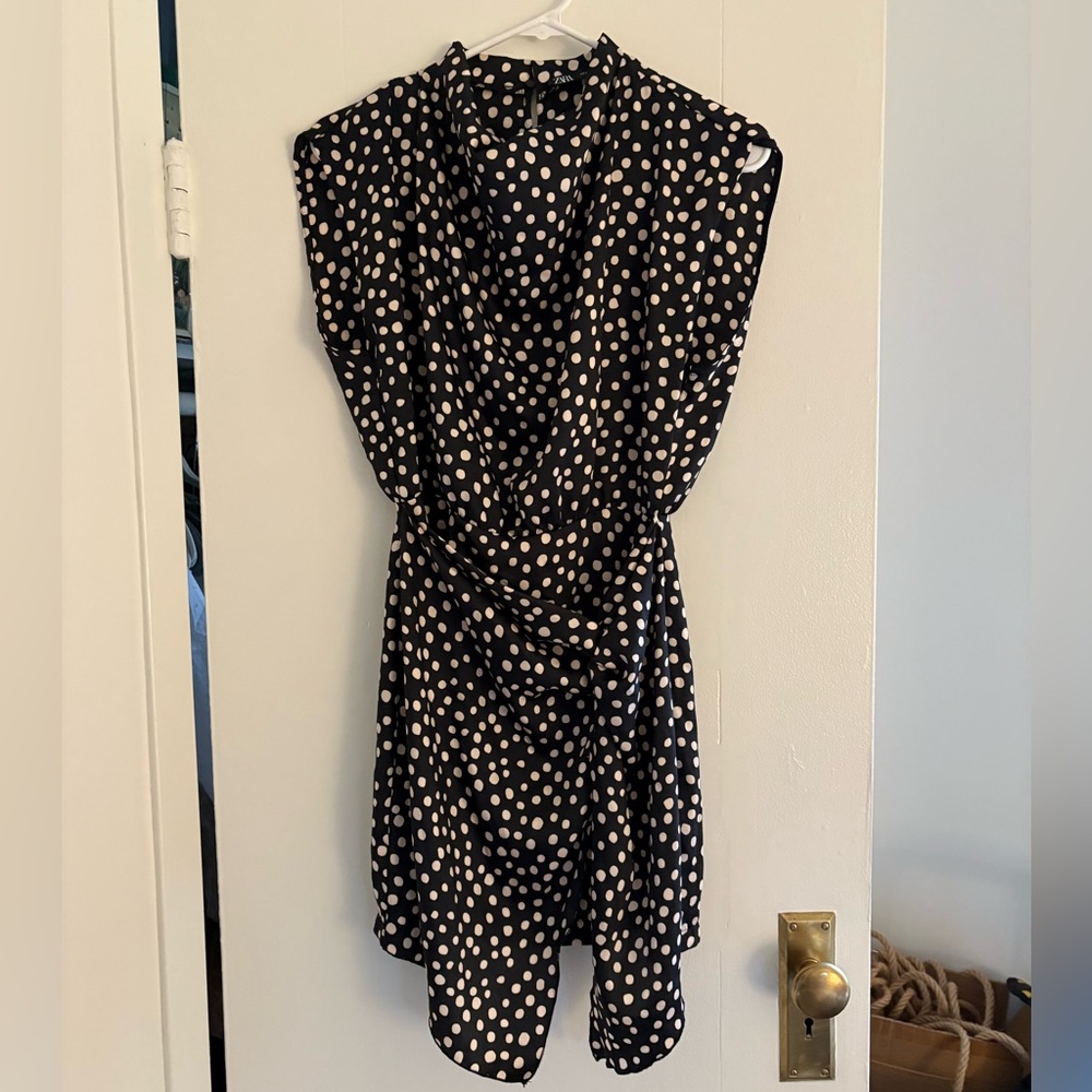 Zara Black Dress with Cream Polka Dots